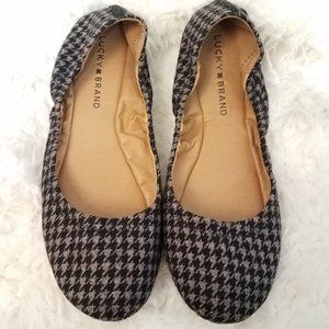 Lucky Brand Houndstooth  Black Ballet Flats